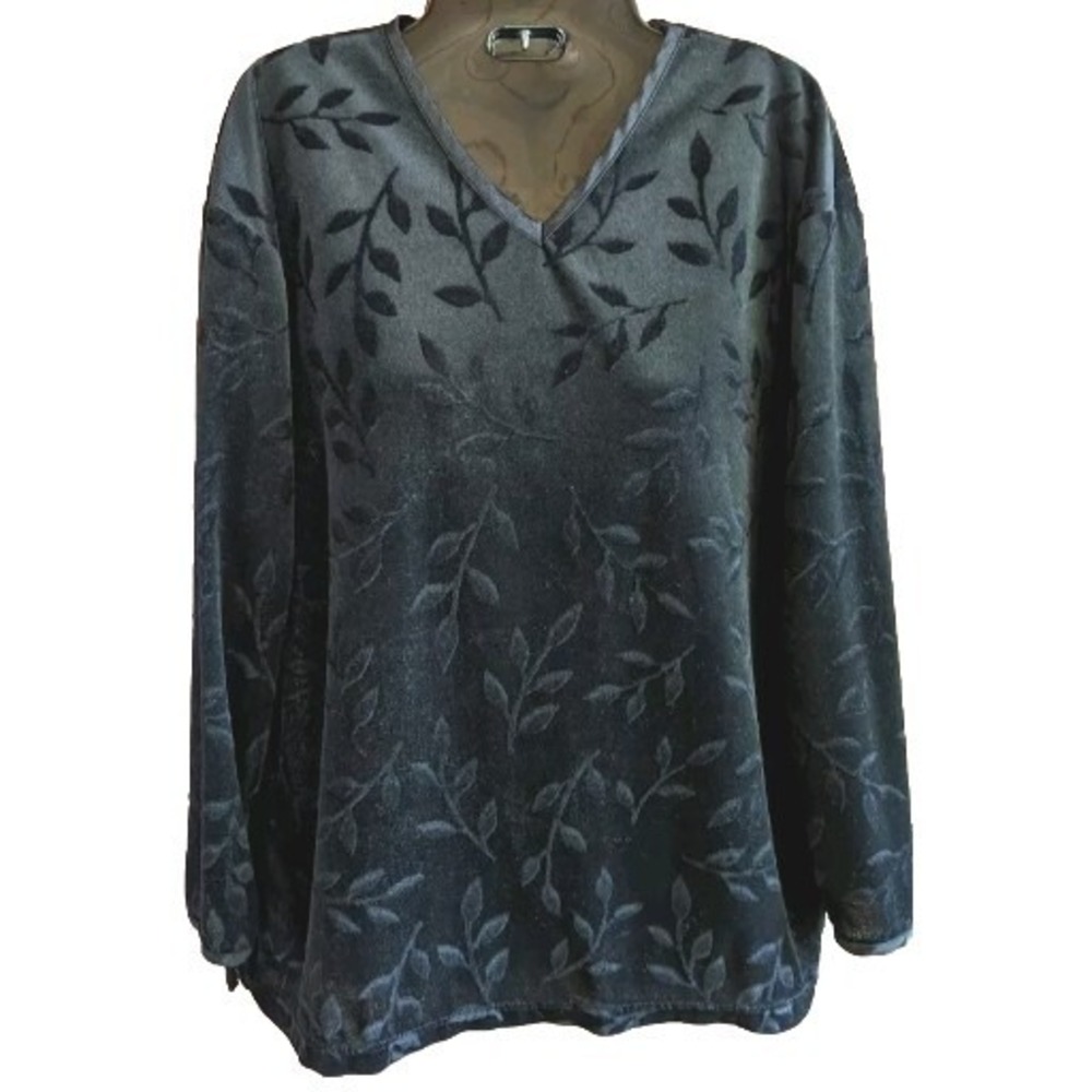 Women Top Velvet Burnout Leaf Pattern S Vintage Whimsigoth Witchy Fall Goth Vamp